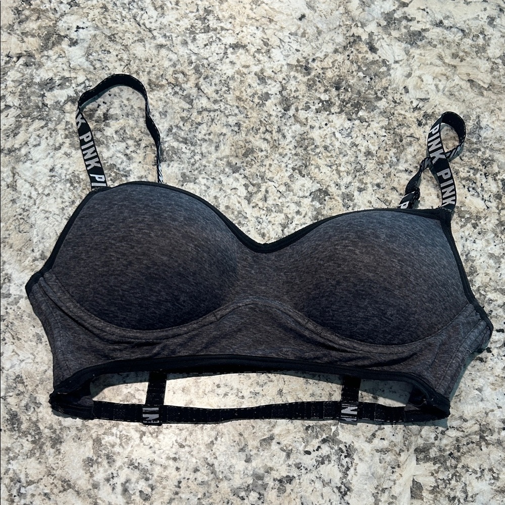 PINK Victoria's Secret Heather Charcoal Molded-Cup Bra